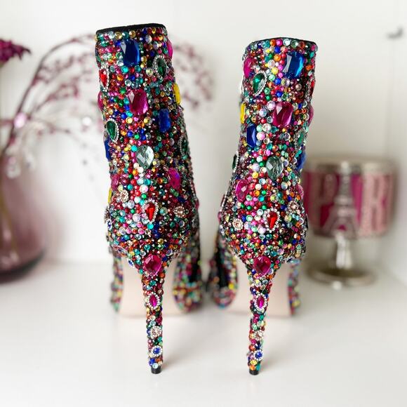 Akira Azalea Wang Poppy Multi Jeweled Stiletto Heel Ankle Booties Size 12 NWT - Picture 8 of 16